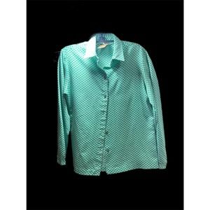 Green and white polyester button down